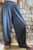 Lindin Linen Blend Crochet Flower Barrel Pant Washed Navy
